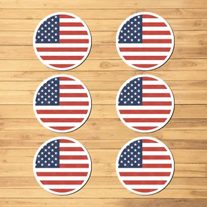 6-Pack American Flag Stickers - USA Round Vinyl Decals for Laptop , Tumbler - Picture 1 of 5