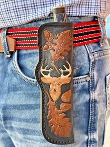 Cuchillo de hoja fija hecho a mano funda de cuero cuchillos funda - ciervo grabado - Imagen 1 de 5