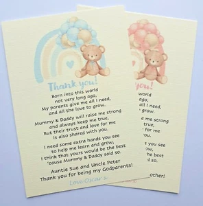 Personalised Thank you for being my Godparent / Godmother/ Godfather Teddy card - Picture 1 of 8