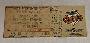 7/30/97 Texas Rangers Orioles Camden Yards Ticket Stub Cal Ripken Jr Game Streak