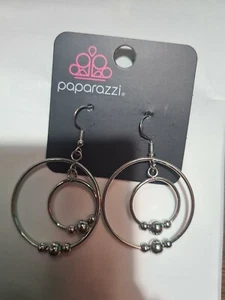 Paparazzi Center of Attraction Earrings Silver fish hook beaded circle hoop FF19 - Picture 1 of 2