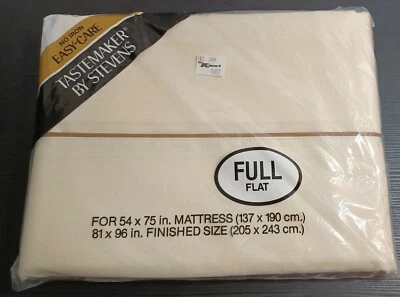 NWT Vintage Stevens Tastemaker Full Flat Sheet New Sealed Tan Brown Stripe - Image 1 of 4