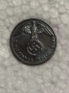 Vintage 1938 German WWII Penny 1 Reichpfennig, Last Year of Bronze pfennig - Picture 1 of 3