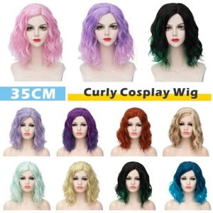 Womens Cosplay Wig Short Bob Wig Curly Wavy Pruple Pink Ladies Natural Hair Wig - Picture 1 of 18