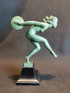 Art Déco STATUA GARCIA (laboratorio Max LE VERRIER) Ballerino di piatti H. 23CM - Picture 1 of 12