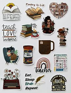 Teacher Stickers Bundle Love Inspire Books Poetry Writer Typewriter Education