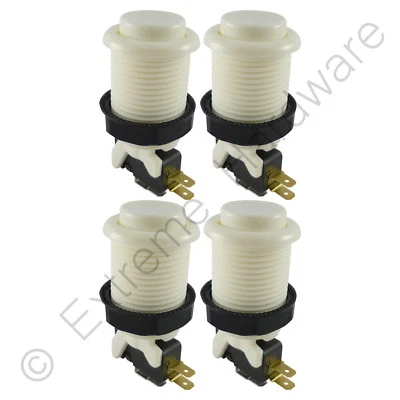 4 x Suzo Happ 28mm Round Classic Arcade Buttons & Microswitches (White) - MAME