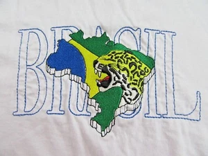 Camiseta BRASIL Bordada Logo Leopardo SS Blanca Vacaciones Recuerdo Talla L - Imagen 1 de 8