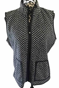 T By Talbots Vest Size L Herringbone Black Zip Up Pockets - Picture 1 of 4