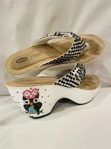 EUC Rhinestone Owl Flip Flops Sandals Women's 9 Wedge Platform Dr. Scholls - Picture 1 of 8