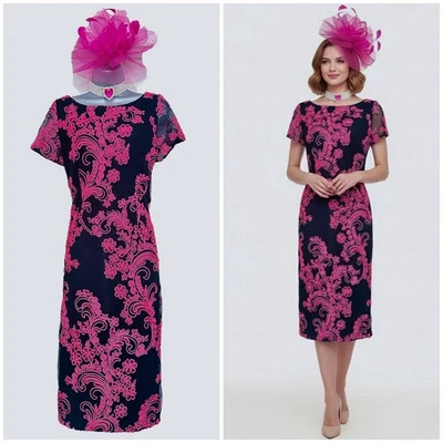Js Collections dark navy/cerise soutache trim mother of the bride midi dress  14 - Image 1 of 4