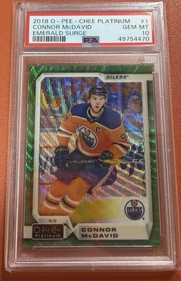 2018-19 OPC Platinum #1 Connor McDavid Emerald Surge/10 PSA 10 - Pop 2 Foto 1 de 2