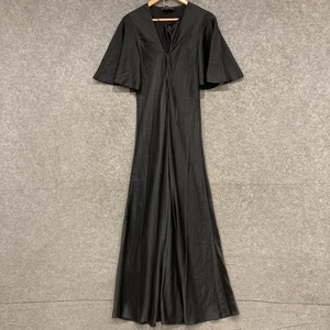 Vestido de seda Lee Mathews para mujer talla 0 XS negro satinado maxi fiesta formal 46927 - Imagen 1 de 11