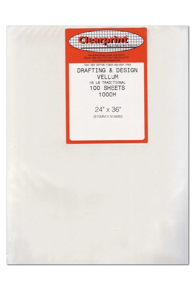 Sábanas de vitela de diseño Clearprint 1000H, 16 lb, 100 % algodón, 24 x 36 pulgadas Foto 1 de 1