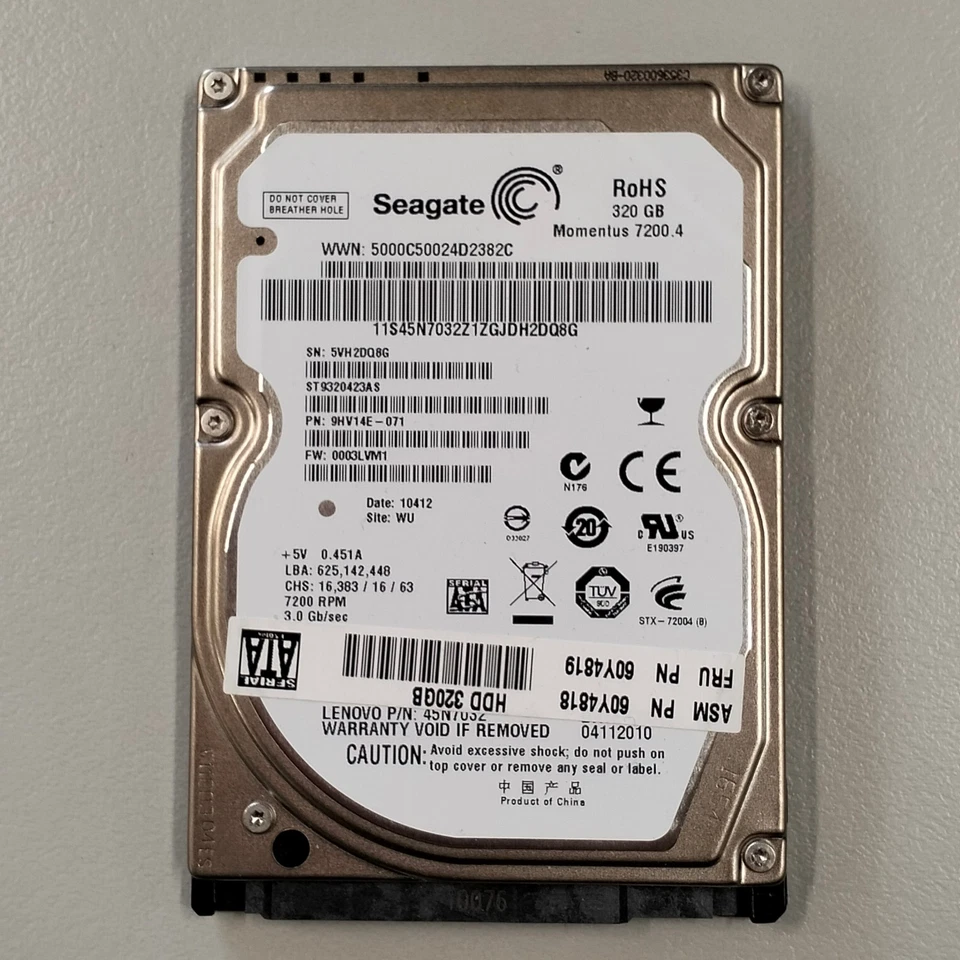 Seagate Momentus 320GB 2.5" SATA II 3Gbps HDD 7200 RPM 16MB ST9320423AS 60Y4819 - Image 1 of 4