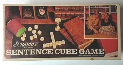 Vintage 1971 "Scrabble Sentence Cube Game" Word Combination Wood Dice Complete  - Image 1 of 4