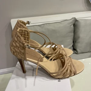 Banana Republic Womens Jasmine Bone Open Toe Stiletto Ankle Strap Heels Size 7.5 - Picture 1 of 11