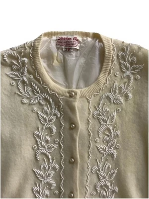 Suéter Stephen Chu vintage con cuentas marfil Hong Kong talla 38 excelente Foto 1 de 4