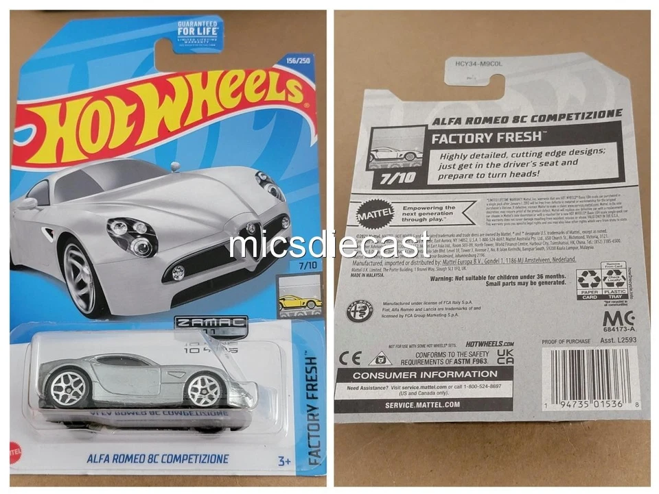 Hot Wheels Zamac 2021 Alfa Romeo 8C Competizione 7 de 10 HCY34-M9COL 1:64 nuevo en paquete Foto 1 de 1