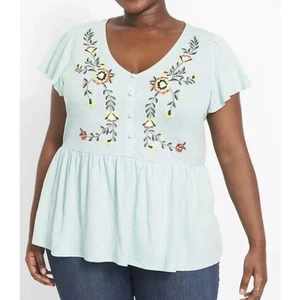 Lane Bryant besticktes Top 26/28 Cottagecore Babydoll Boho feminin Beachy 2022 - Bild 1 von 10