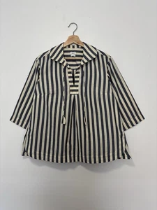 Toast Poplin Shirt XS Striped Ecru Blue Smock Tie Neck Swing Boxy Boho Tunic - Picture 1 of 9