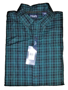 Chaps Hombre Fácil Cuidado Sarga Manga Larga Verde y Negro Cuadros Abotonados Talla XL - Imagen 1 de 7