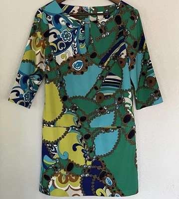 Mini Vestido Signature By Sangria Geométrico Años 70 Vibraciones Colores Vibrantes Talla 8 Foto 1 de 4