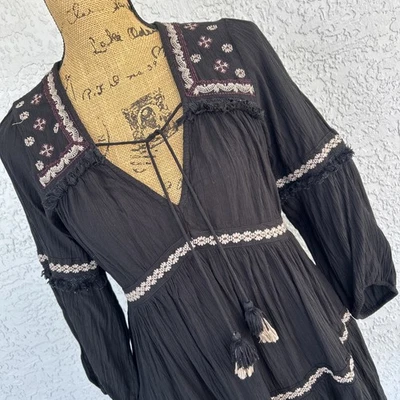 American Eagle Dress Women's Large Black Boho Embroidered Tiered Witchy - Image 1 of 4