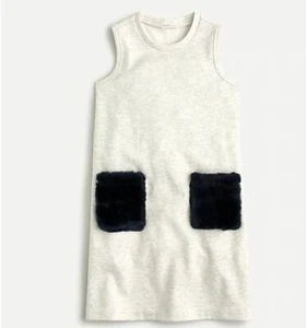 Crewcuts Heather Taupe Gray Crew Neck Faux Fur Patch Pocket Shift Tank Dress L - Picture 1 of 1