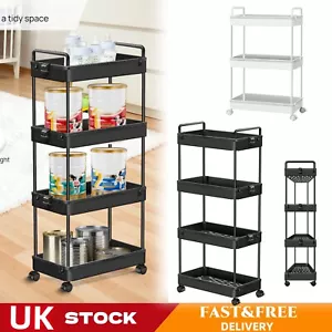 3/4 Tier Kitchen Storage Trolley Slim Cart Rack Tray Shelf Rolling Wheel Cart UK - Picture 1 of 19