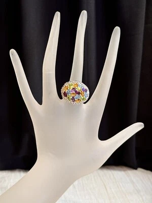 Anillo cúpula ovalada de plata de ley con múltiples piedras preciosas talla 6  Foto 1 de 4