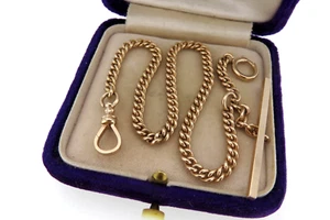 Antike edwardianische Art Deco 10K Gold Taschenuhr Kettenglied T Bar Hund Clip Verschluss - Bild 1 von 12