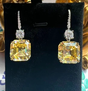 13 Ct Treated Certified Champagne & Off White Diamond Dangler Earring.925 Silver - Picture 1 of 8
