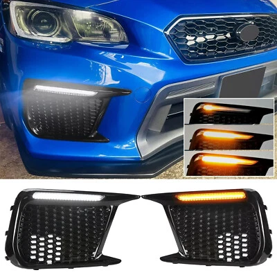 Sequential/Switchback LED DRL Fog Light Bezels For 2018-21 Subaru WRX STI LH+RH - Image 1 of 4