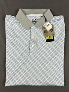Puma Golf Shirt Polo Mattr Pineapples Print Medium Day Dream Blue NWT MSRP $80 - Picture 1 of 6