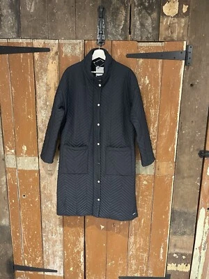 Abrigo Chaqueta Larga Acolchada Rino & Pelle Azul Marino Texturizada Cuello Alto Cremallera Completa 42 Foto 1 de 4