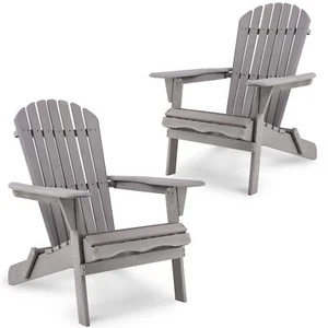 Set of 2 Folding Adirondack Chair Patio Outdoor Poly Seat Lounge Garden Deck - Picture 1 of 14