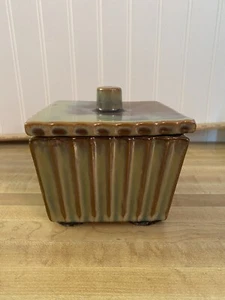 Preowned Greenish-Brown Square Boxed Shaped Dish + Lid....Global Views INC....DB - Picture 1 of 8