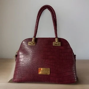 Bebe Natalie Berry Crocodile Dome Satchel Convertible Crossbody Purse - Picture 1 of 10