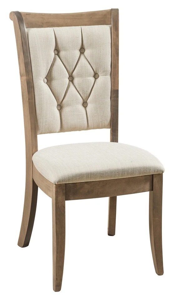 (4) Amish Traditional Upholstered Dining Side Chair Tufted Solid Wood Chelsea - Image 1 of 1