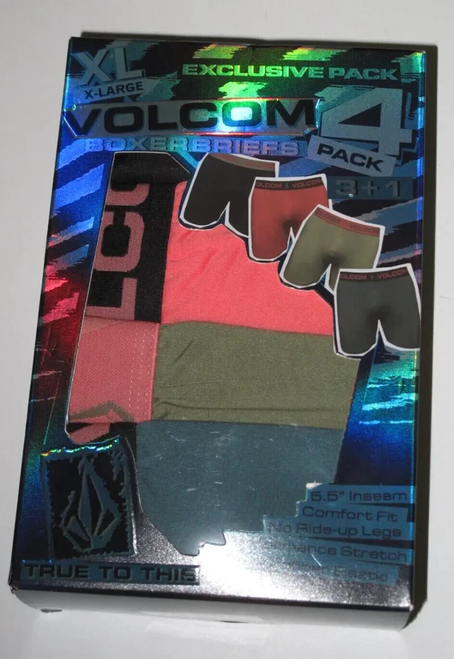 VOLCOM Men's 4 Pack Microfiber  Boxer Briefs  5.5" Inseam NO Ride-Up Legs  NWT - Image 1 of 4
