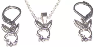 Mini Playboy Silver Necklace with 20" Rolo Chain & Dangle Earrings Set Seductive - Picture 1 of 1