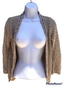 Decreto de las mujeres tamaño pequeño 3/4 "manga beige suéter abierto Cardigan mezcla de algodón - Imagen 1 de 6