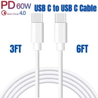 USB Type C To USB C Adapter Cable Fast Charger Data Cord For Samsung S8 9 20 - Image 1 of 4