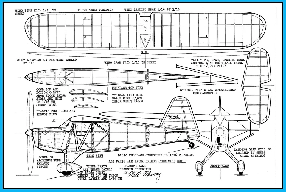 Peanut Scale Model Airplane Plans (FF): Rearwin Speedster 13" RP [Walt Mooney] - Image 1 of 1