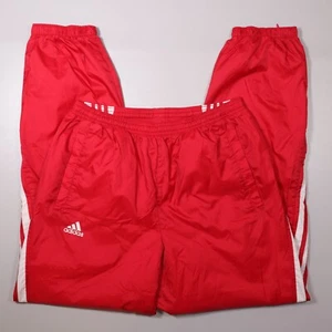 Y2K Adidas Nylon Track Pants Red Baggy Loose Windbreaker Lined Mens Small S - Picture 1 of 10