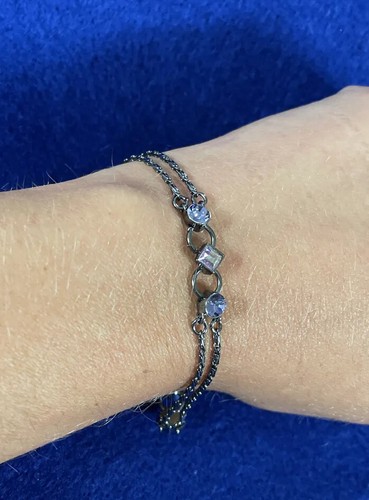 Bracciale Tennis Vintage Jewlery GIVENCHY Rodio Gunmetal Cristallo Multicolore.