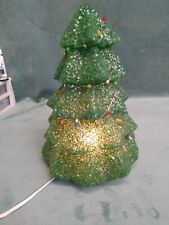 VTG Resin CHRISTMAS TREE~GREEN beads~TABLE TOP 11.5" SEASONS ELECTRICAL LIGHTED