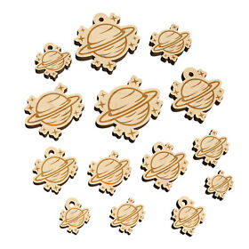 Saturn Planet with Rings and Stars Mini Wood Shape Charms Jewelry DIY Craft