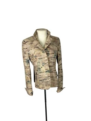 Blazer Chaqueta Akris Punto Texturizado Estampado Algodón Lino Talla US 6 De Colección Foto 1 de 4